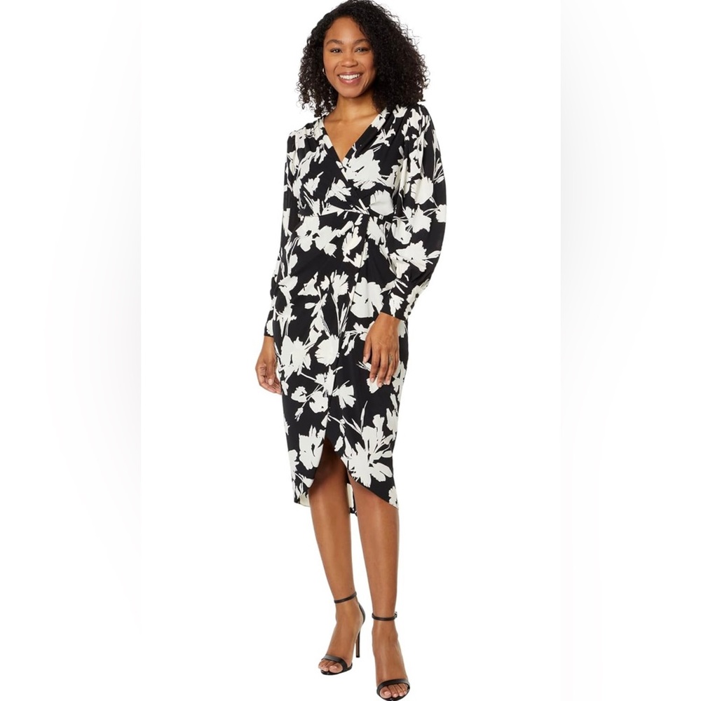 NWT Maggy London Long Sleeve Faux Wrap Dress Size 14 - Picture 1 of 7